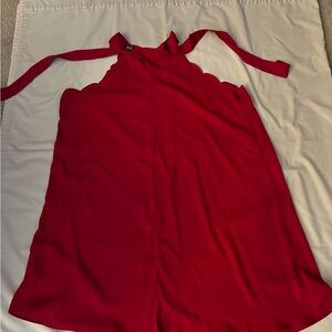 Red SHEIN Scalloped Halter Pull over Dress